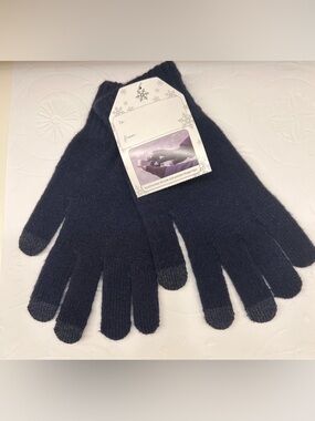 Blue Knit Touchscreen Gloves with Dark Tip Accents